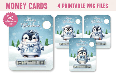 Blue Penguin Money Card, Printable Christmas Gift Holder Sublimation BijouBay 