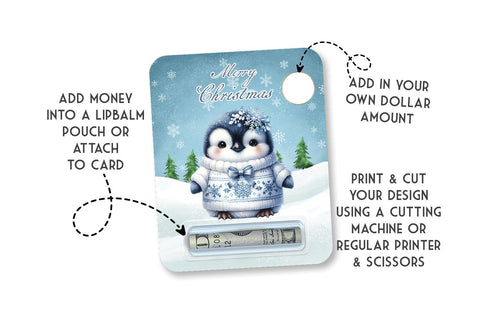 Blue Penguin Money Card, Printable Christmas Gift Holder Sublimation BijouBay 