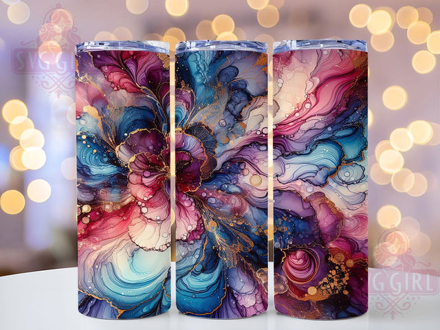 Blue Pink Alcohol Ink Tumbler Wrap, Blue Pink White Design, 20oz Sublimation Template, Skinny Tumbler Wrap, Digital Download, Abstract Ink Art, Sublimation Design Sublimation SvggirlplusArt 