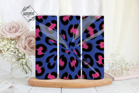 Blue & Pink Leopard 20oz Tumbler Wrap Sublimation sassyprint 