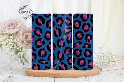 Blue & Pink Leopard 20oz Tumbler Wrap Sublimation sassyprint 