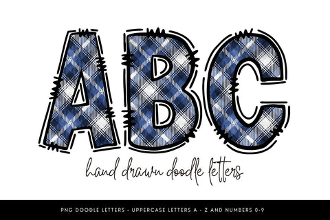 Blue Plaid Alphabet PNG Letters A–Z and Numbers Sublimation BijouBay 
