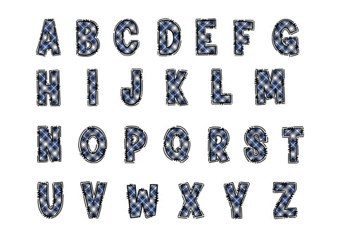 Blue Plaid Alphabet PNG Letters A–Z and Numbers Sublimation BijouBay 