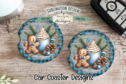 Blue Plaid Gingerbread with Cocoa | Round Sublimation PNG Sublimation Ewe-N-Me Designs 