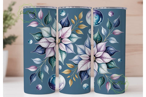 Blue Poinsettia 20oz Tumbler Wrap Sublimation PixelChick 