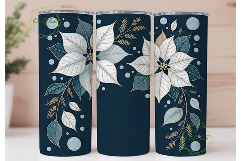 Blue Poinsettia 20oz Tumbler Wrap Sublimation PixelChick 