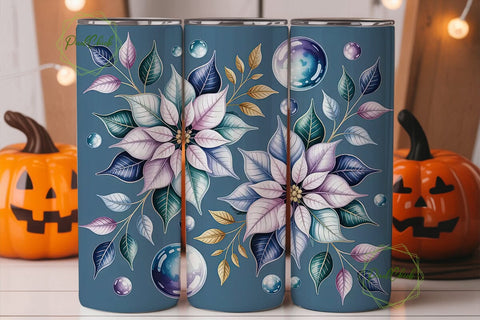 Blue Poinsettia 20oz Tumbler Wrap Sublimation PixelChick 