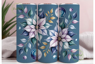 Blue Poinsettia 20oz Tumbler Wrap Sublimation PixelChick 