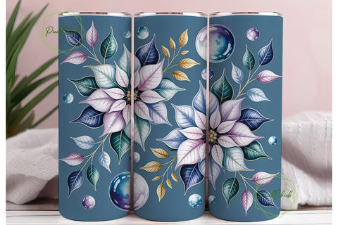 Blue Poinsettia 20oz Tumbler Wrap Sublimation PixelChick 