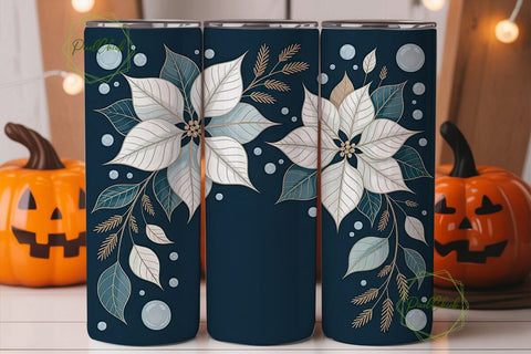 Blue Poinsettia 20oz Tumbler Wrap Sublimation PixelChick 