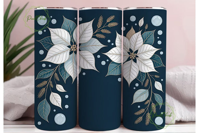 Blue Poinsettia 20oz Tumbler Wrap Sublimation PixelChick 
