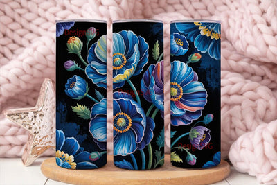 Blue Poppy Stained Glass 20oz Tumbler Sublimation DesignSVG 