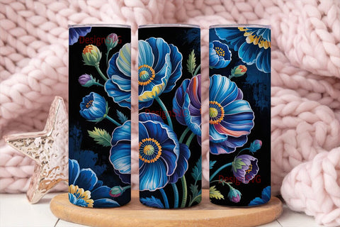 Blue Poppy Stained Glass 20oz Tumbler Sublimation DesignSVG 