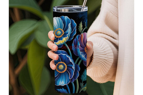 Blue Poppy Stained Glass 20oz Tumbler Sublimation DesignSVG 
