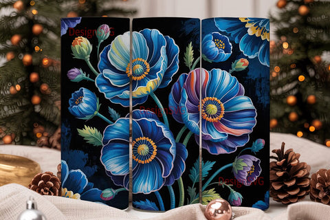 Blue Poppy Stained Glass 20oz Tumbler Sublimation DesignSVG 