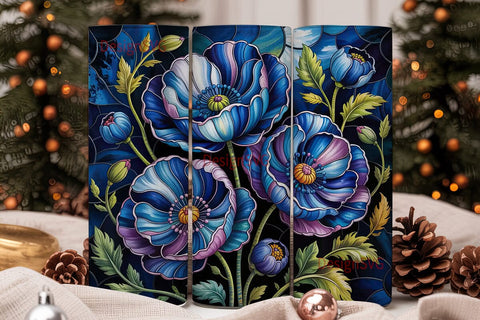 Blue Poppy Stained Glass 20oz Tumbler Sublimation DesignSVG 