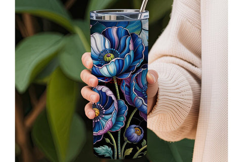 Blue Poppy Stained Glass 20oz Tumbler Sublimation DesignSVG 