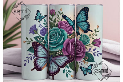 Blue & Purple Butterfly Floral Tumbler Sublimation sassyprint 