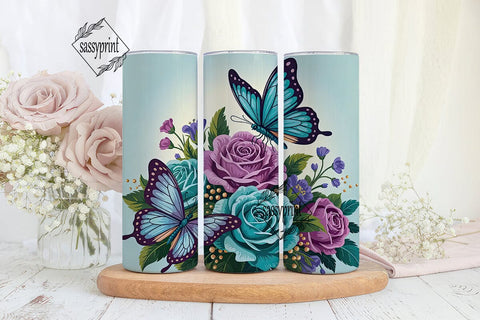 Blue & Purple Butterfly Floral Tumbler Sublimation sassyprint 