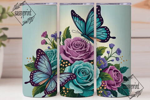 Blue & Purple Butterfly Floral Tumbler Sublimation sassyprint 