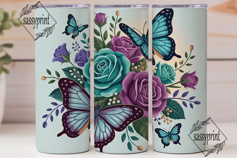 Blue & Purple Butterfly Floral Tumbler Sublimation sassyprint 
