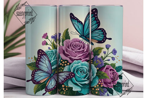 Blue & Purple Butterfly Floral Tumbler Sublimation sassyprint 