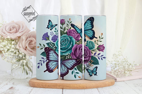 Blue & Purple Butterfly Floral Tumbler Sublimation sassyprint 