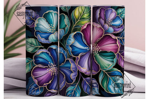 Blue Purple Floral 20oz Tumbler Wrap Sublimation sassyprint 