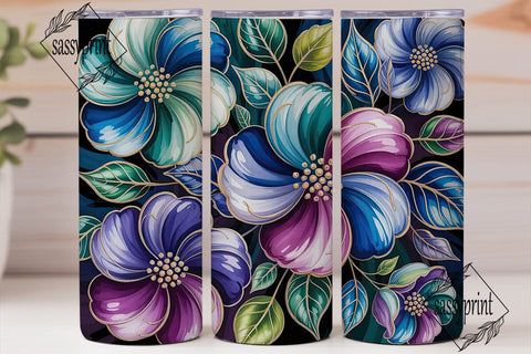Blue Purple Floral 20oz Tumbler Wrap Sublimation sassyprint 
