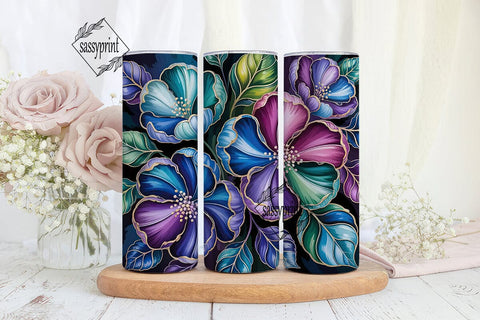 Blue Purple Floral 20oz Tumbler Wrap Sublimation sassyprint 