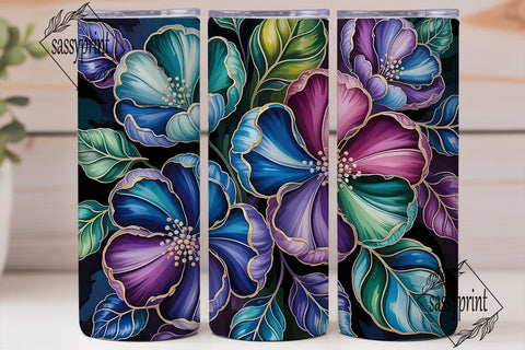 Blue Purple Floral 20oz Tumbler Wrap Sublimation sassyprint 