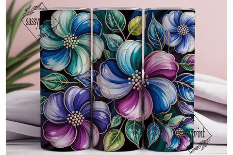 Blue Purple Floral 20oz Tumbler Wrap Sublimation sassyprint 