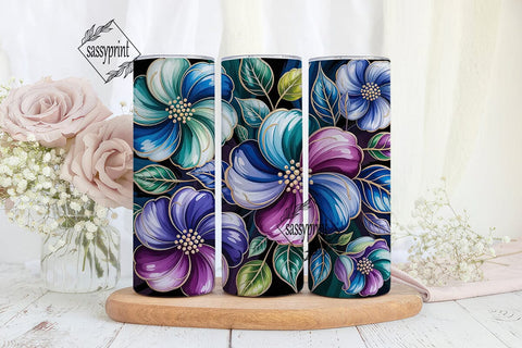 Blue Purple Floral 20oz Tumbler Wrap Sublimation sassyprint 