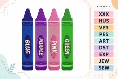 Blue Purple Pink Green Crayon Embroidery Design Embroidery/Applique DESIGNS sg embroidery 