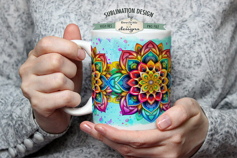 Blue Rainbow Mandala 11 & 15 oz Sublimation Mug Design Sublimation Ewe-N-Me Designs 