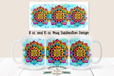 Blue Rainbow Mandala 11 & 15 oz Sublimation Mug Design Sublimation Ewe-N-Me Designs 