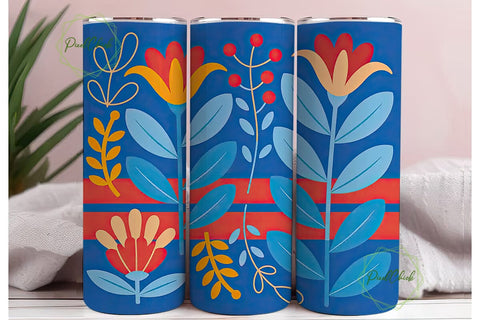 Blue & Red Floral 20oz Tumbler Wrap Sublimation PixelChick 