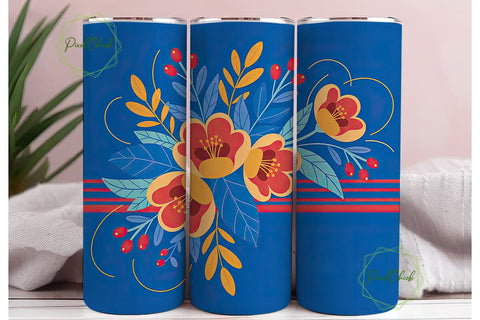 Blue & Red Floral 20oz Tumbler Wrap Sublimation PixelChick 