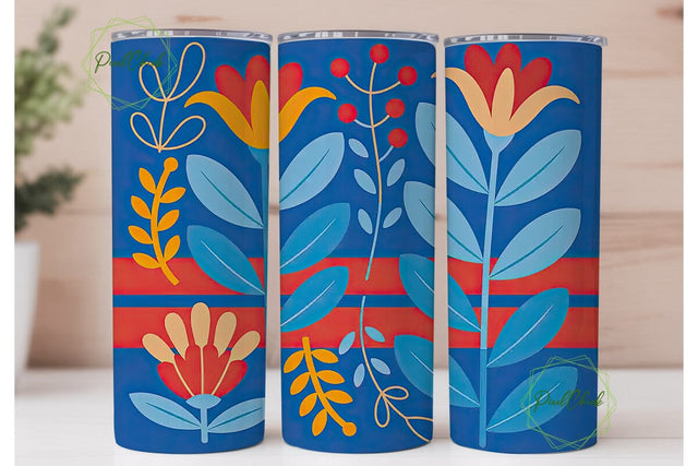Blue & Red Floral 20oz Tumbler Wrap Sublimation PixelChick 
