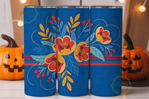 Blue & Red Floral 20oz Tumbler Wrap Sublimation PixelChick 