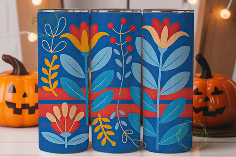 Blue & Red Floral 20oz Tumbler Wrap Sublimation PixelChick 