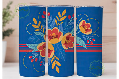 Blue & Red Floral 20oz Tumbler Wrap Sublimation PixelChick 