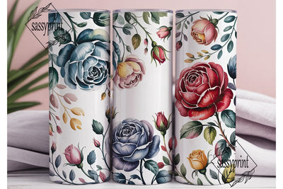 Blue Red Rose Floral 20oz Tumbler Wrap Sublimation sassyprint 