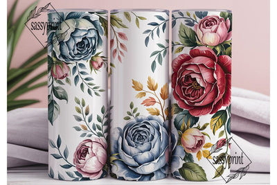 Blue Red Rose Floral 20oz Tumbler Wrap Sublimation sassyprint 