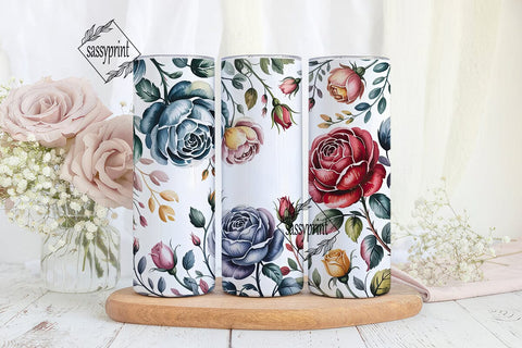 Blue Red Rose Floral 20oz Tumbler Wrap Sublimation sassyprint 