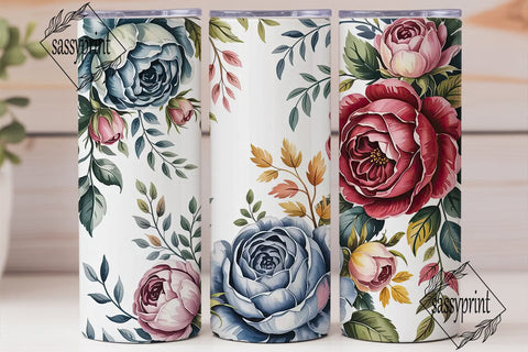 Blue Red Rose Floral 20oz Tumbler Wrap Sublimation sassyprint 