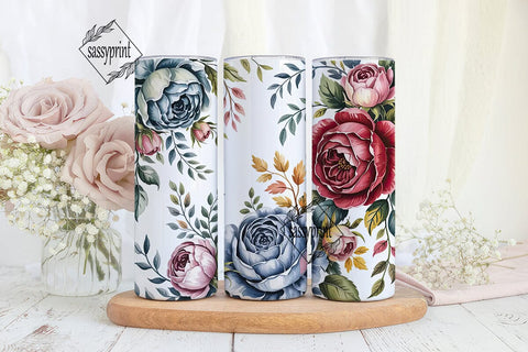 Blue Red Rose Floral 20oz Tumbler Wrap Sublimation sassyprint 
