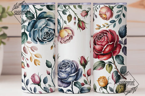 Blue Red Rose Floral 20oz Tumbler Wrap Sublimation sassyprint 