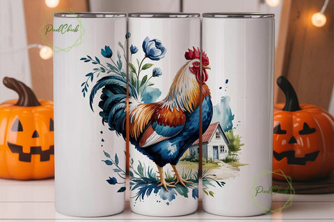 Blue Rooster Farmhouse 20oz Tumbler Wrap Sublimation PixelChick 