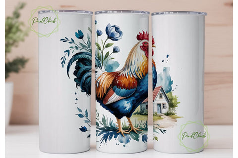 Blue Rooster Farmhouse 20oz Tumbler Wrap Sublimation PixelChick 